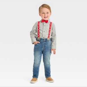 Boys, Valentine’s Day 4pc Chambray Woven Shirt and Denim pants sets